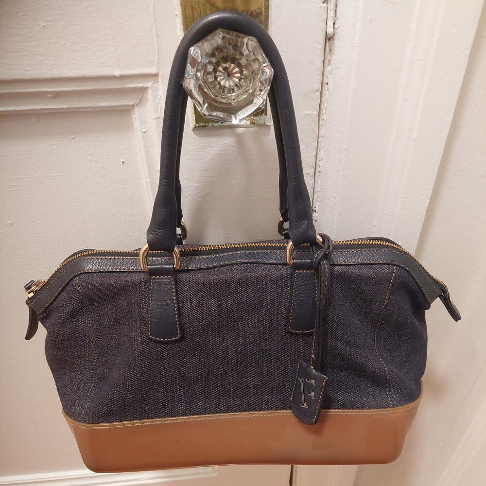 Rare Furla Denim Candy Satchel Bag with Hanging Charm